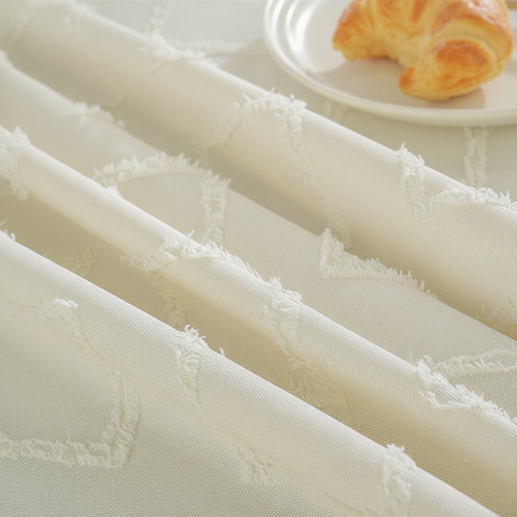 Close up of Kensington linen blend tablecloth showing the heavyweight diamond weave texture