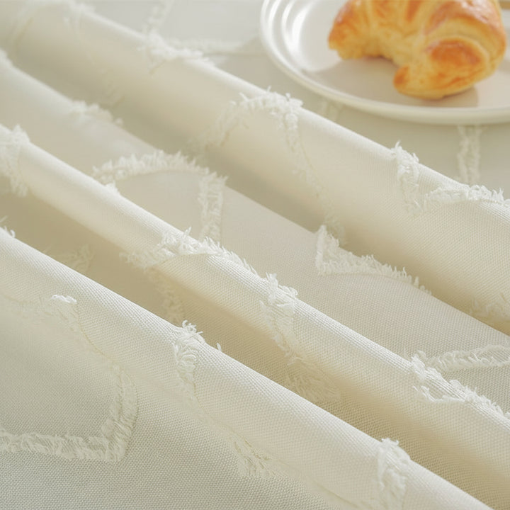 Close up of Kensington linen blend tablecloth showing the heavyweight diamond weave texture