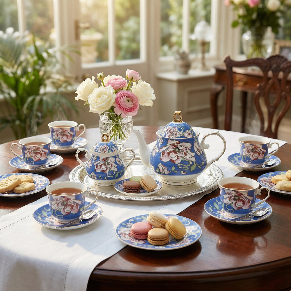 Rosewood Garden fine bone china tea set styled for afternoon tea