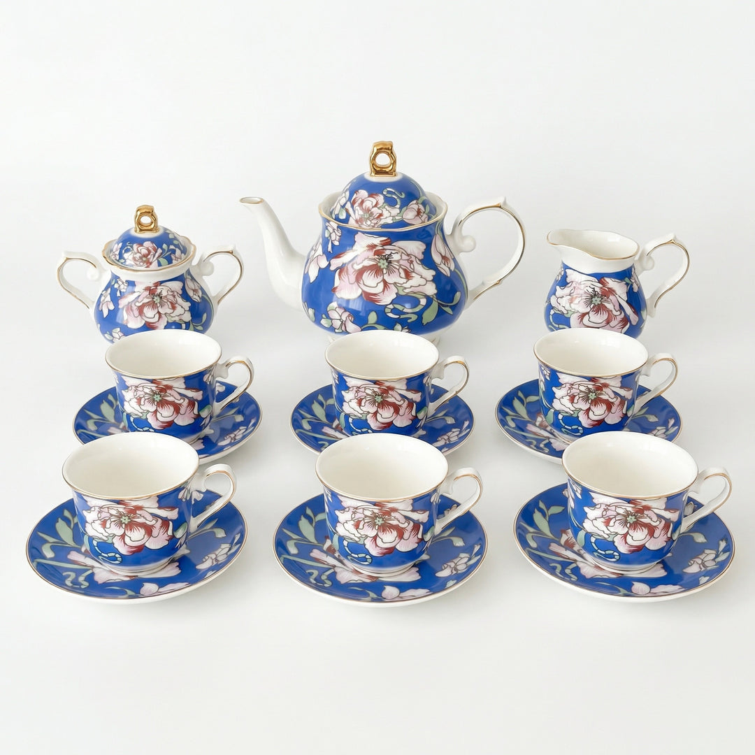 Rosewood Garden fine bone china tea set, service for 6, 15 pieces