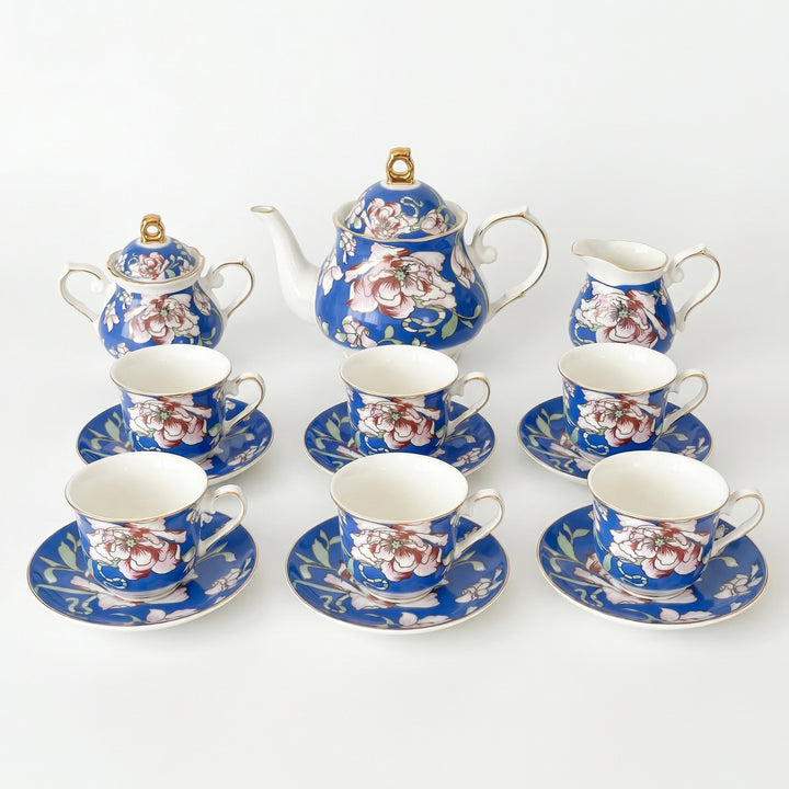 Rosewood Garden fine bone china tea set, service for 6, 15 pieces