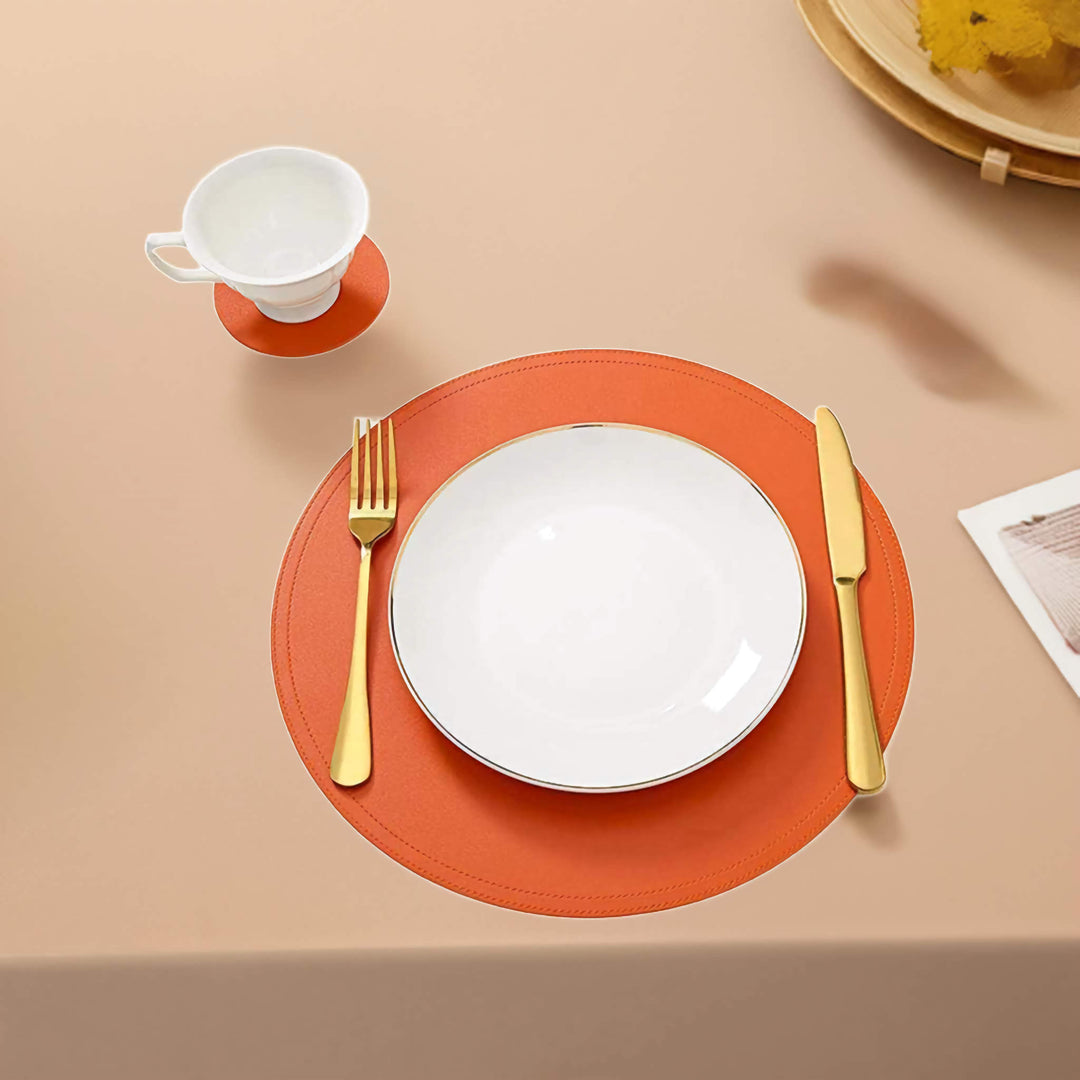 SophistiMat Orange Leather Placemat and Coaster Set