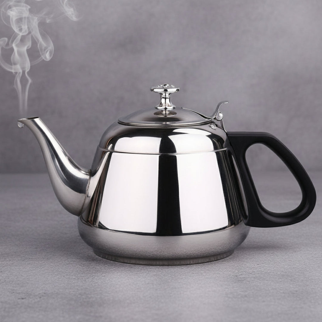 The Arc Stainless Steel Teapot, 1L – polished modern metal teapot with spout and handle