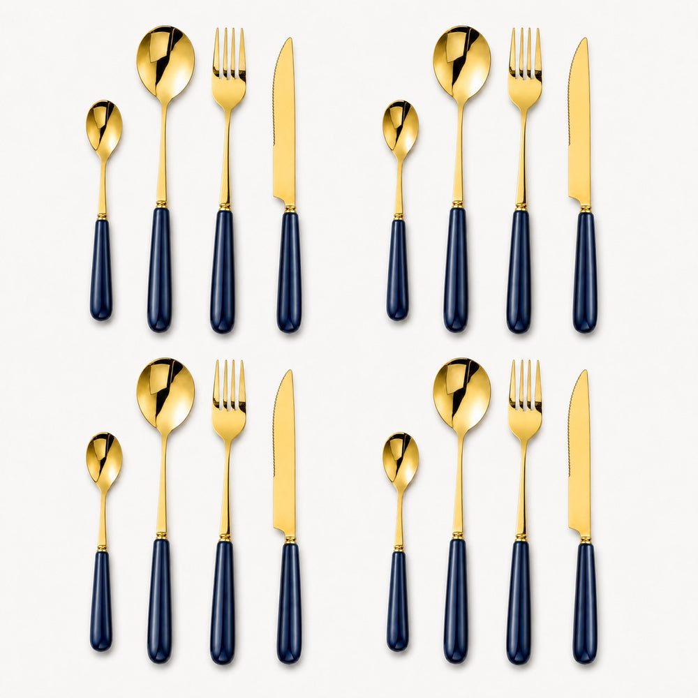 Aldermere 16-piece Midnight Navy and gold cutlery set for four