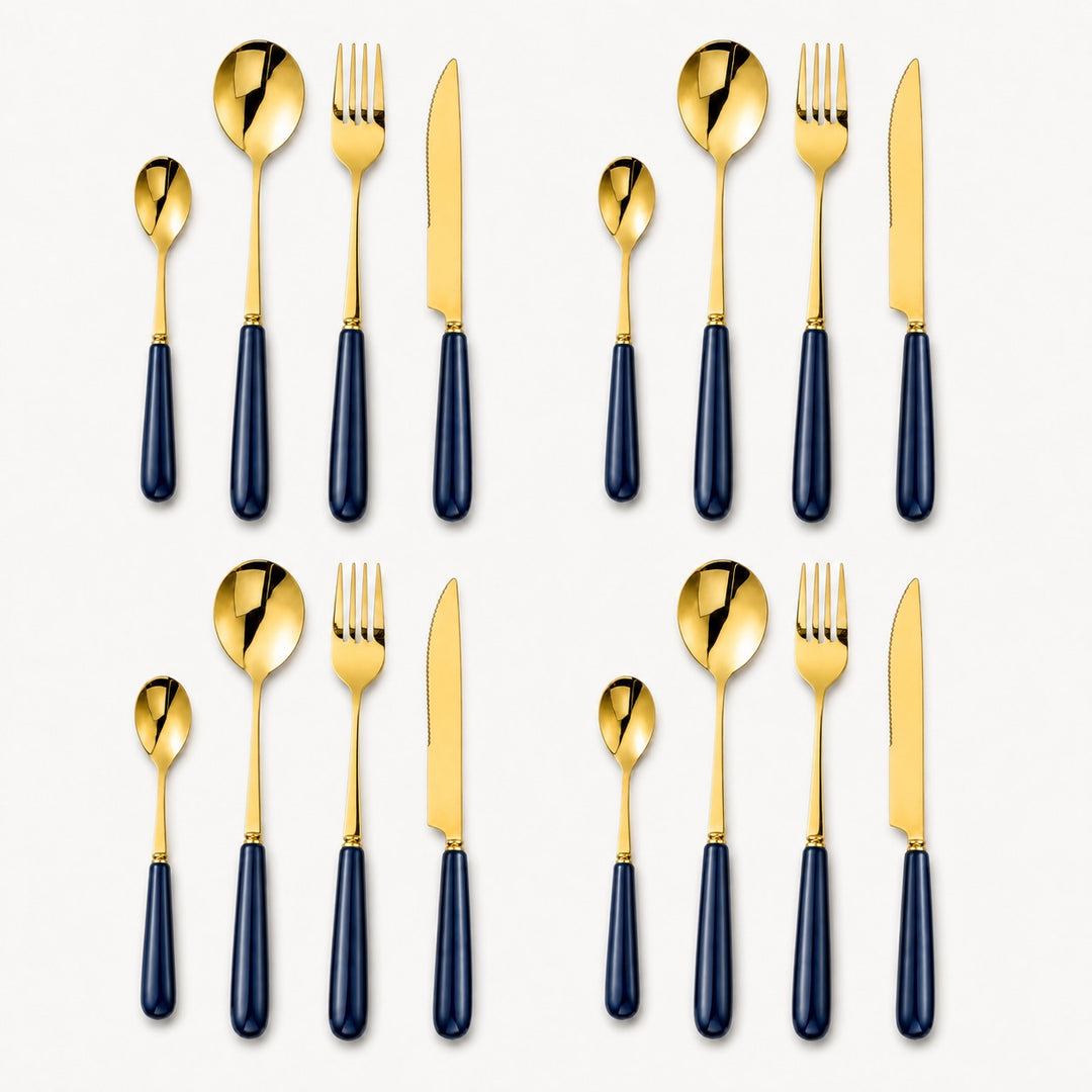 Aldermere 16-piece Midnight Navy and gold cutlery set for four