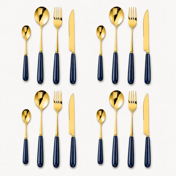 Aldermere 16-piece Midnight Navy and gold cutlery set for four