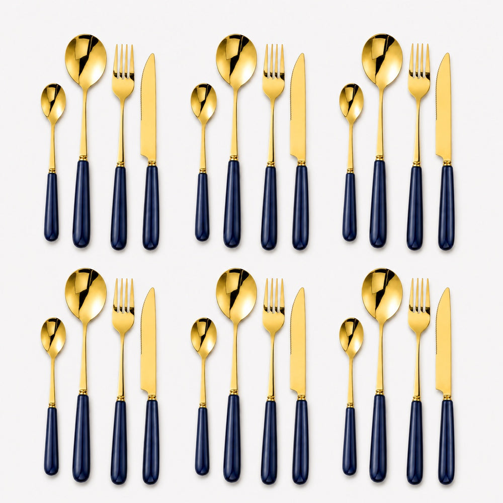 Aldermere 24-piece Midnight Navy and gold cutlery set for six
