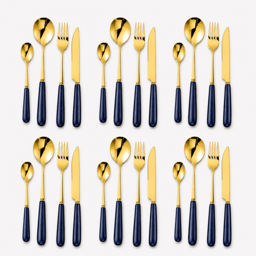 Aldermere 24-piece Midnight Navy and gold cutlery set for six