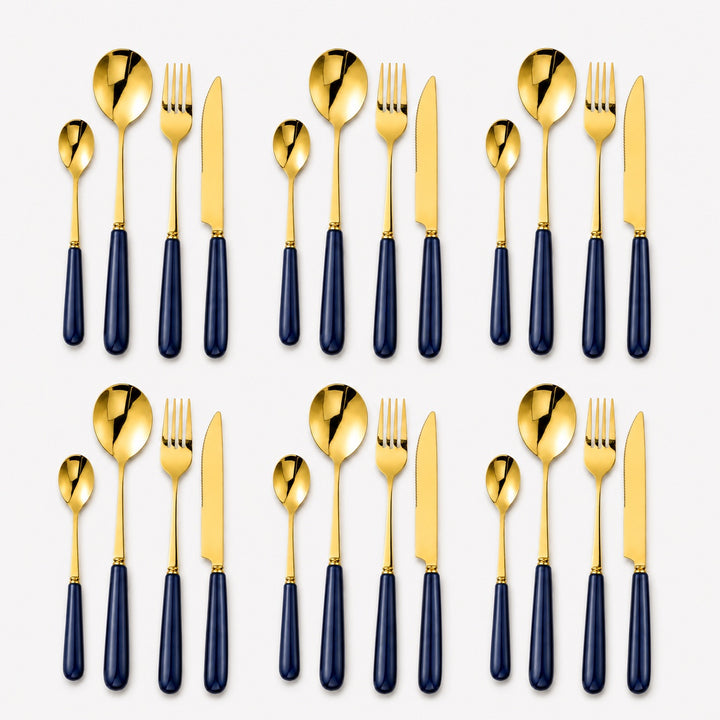 Aldermere 24-piece Midnight Navy and gold cutlery set for six