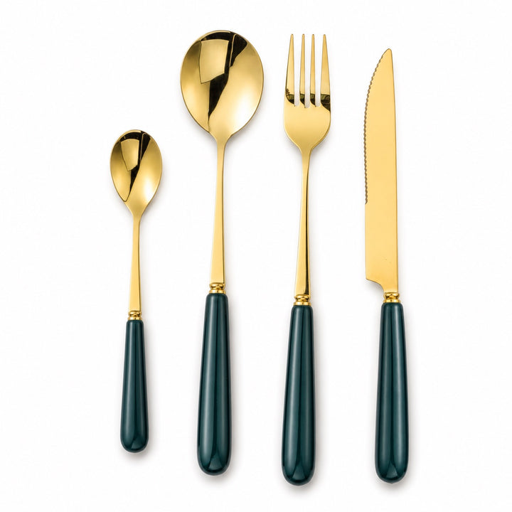Aldermere Forest Green and gold cutlery set with ceramic handles