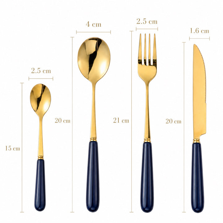 Dimensions of the Aldermere dinner knife, fork, spoon and teaspoon