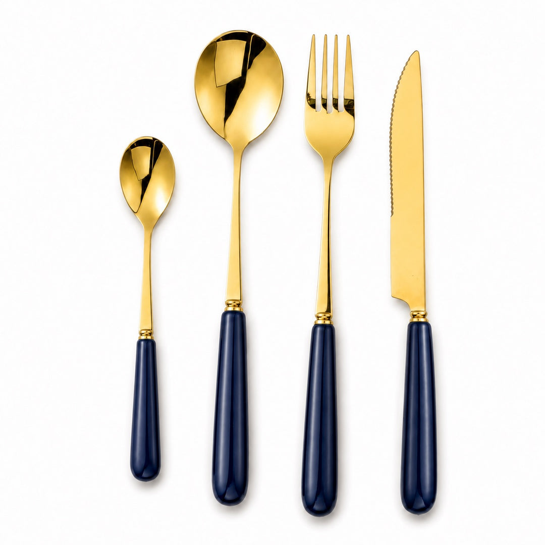 Aldermere Midnight Navy and gold cutlery set with ceramic handles