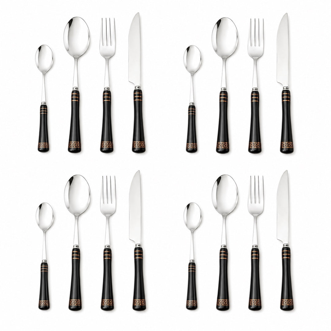 Heritage Gold 16-piece black cutlery set for four