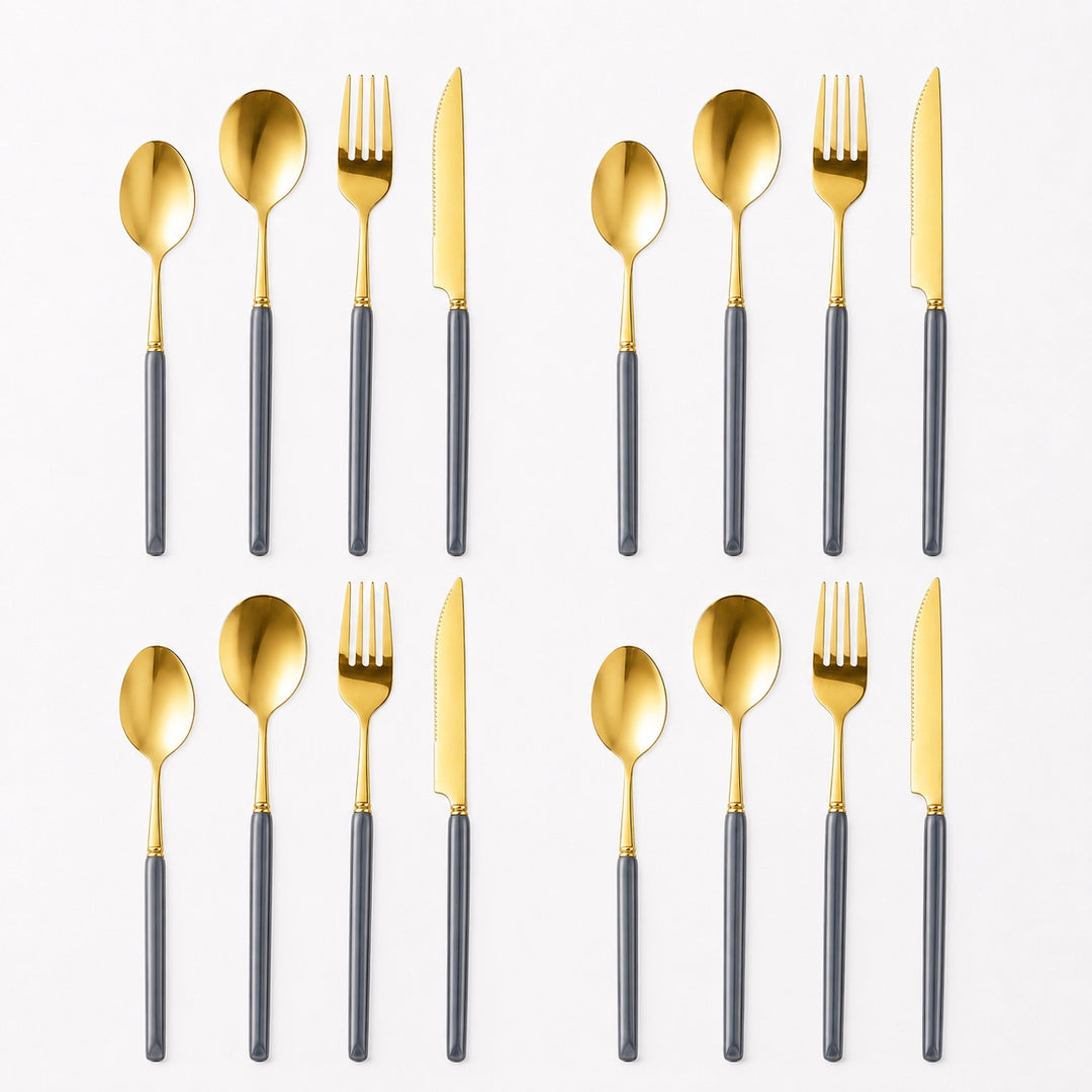 Marlowe 16-piece Pearl Grey and gold cutlery set for four