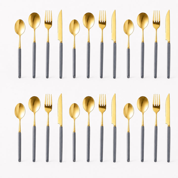 Marlowe 24-piece Pearl Grey and gold cutlery set for six