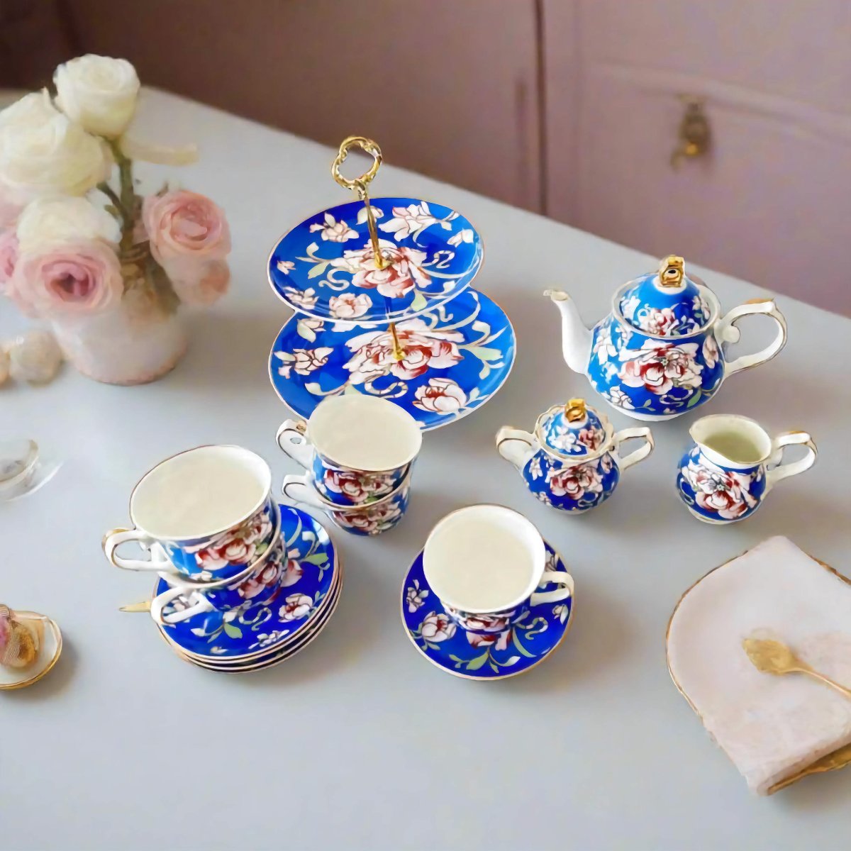 Warwickshire Royal Blue Bone China Tea Set