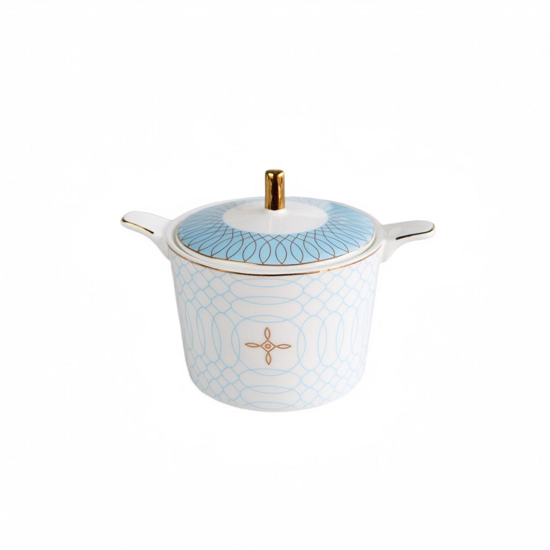 Regent Blue Gold fine bone china sugar bowl with lid and gold finial
