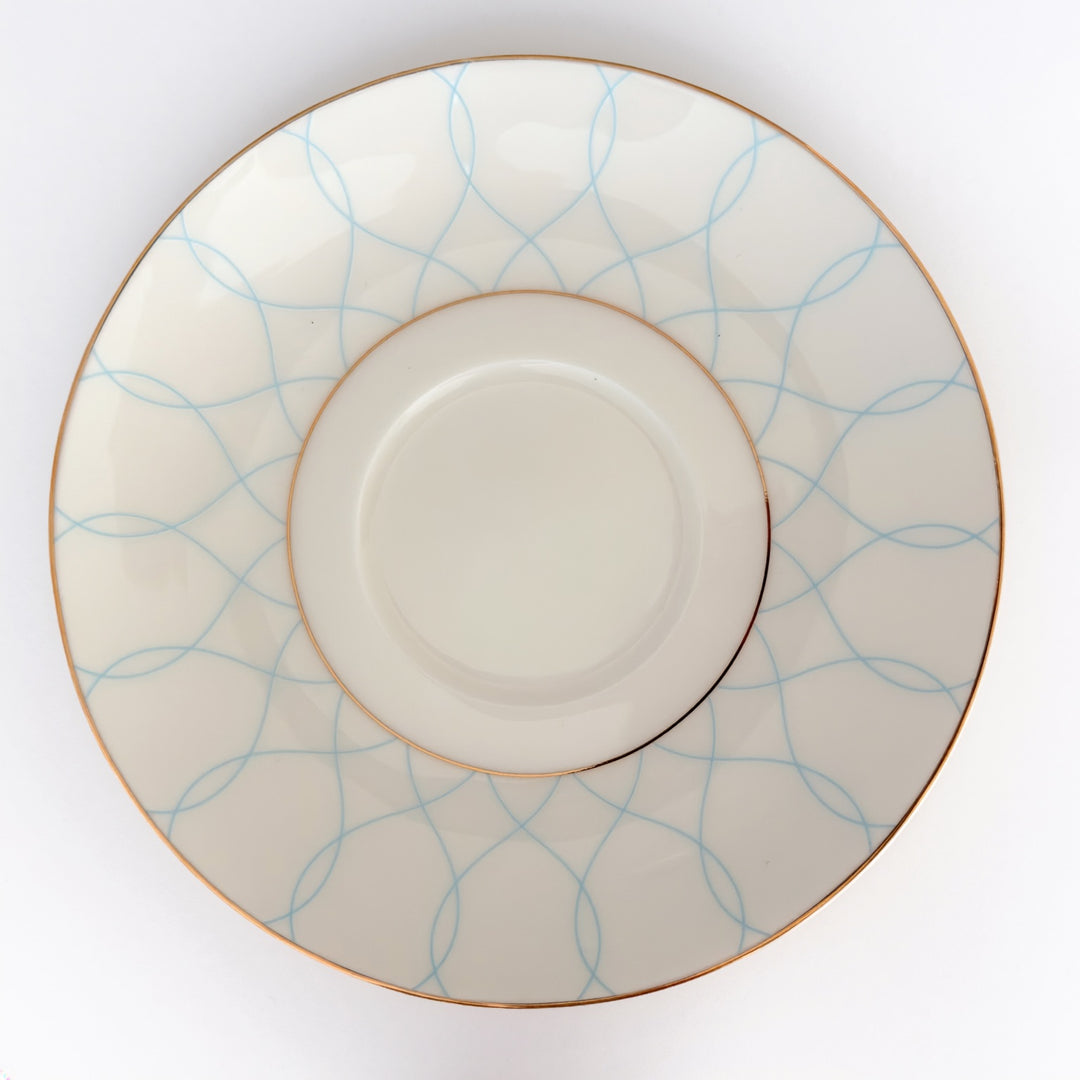 Regent Blue Gold fine bone china saucer with pale blue geometric design