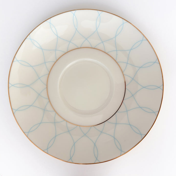 Regent Blue Gold fine bone china saucer with pale blue geometric design