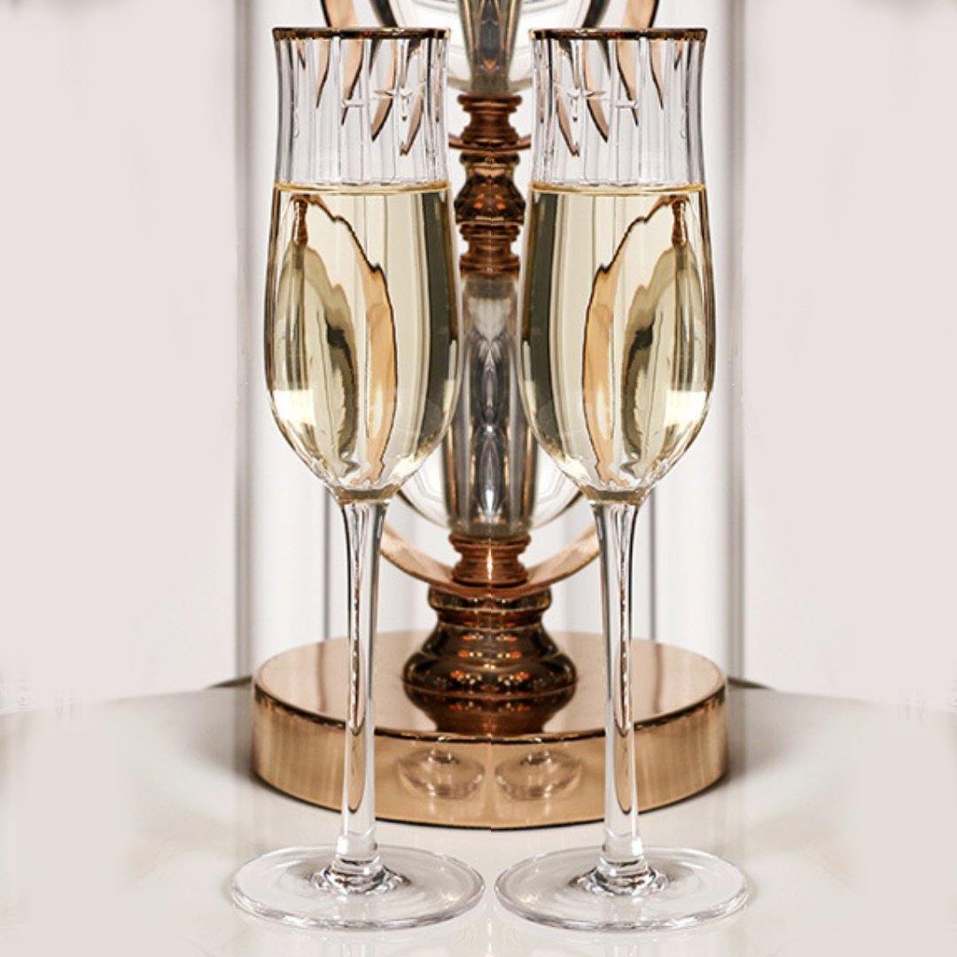 Elegance Gold Handmade Crystal Champagne Glasses - Set of Two | 150ml - KitchBoom