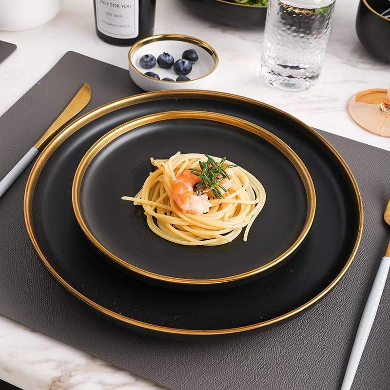 Elegance Noir Ceramic Plates and Bowls - KitchBoom