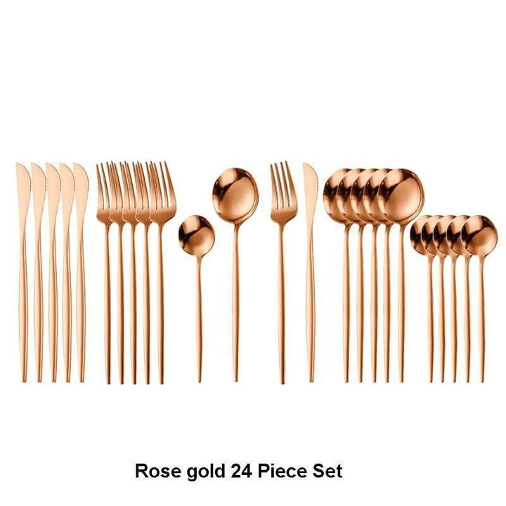 Essential Luxury Rose Gold Cutlery Set - 24 Piece - KitchBoom