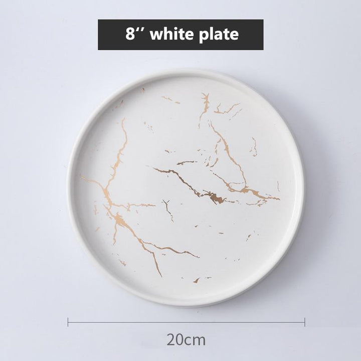Ludvik Marble Effect Plates - White - KitchBoom
